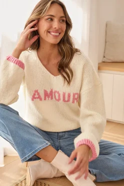 New A love Affair Intarsia Knit in Cream Knitwear|Knitwear