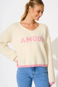 New A love Affair Intarsia Knit in Cream Knitwear|Knitwear