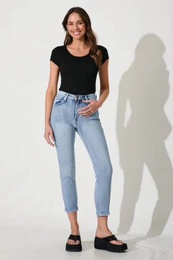 Online Ace Mid Rise Straight Leg Jean In Mid Blue Denim Bottoms|Denim