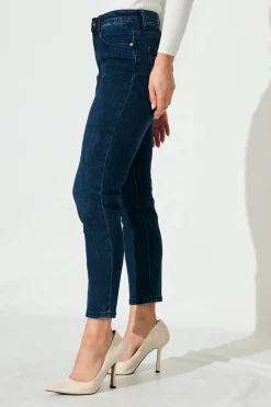 New Ace Mid Rise Straight Leg Jean In Dark Blue Denim Bottoms|Denim