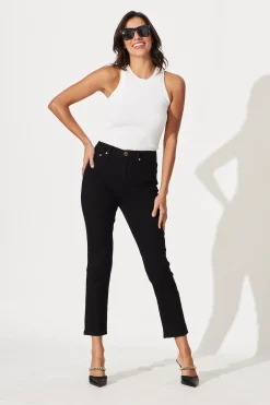 Outlet Ace Mid Rise Straight Leg Jean In Black Denim Bottoms|Denim