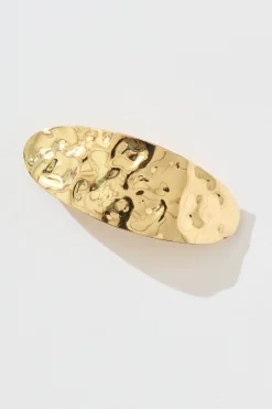 Fashion Aces Metal Oval Hair Clip In Textured Gold Hair Accessories