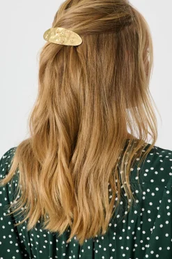 Fashion Aces Metal Oval Hair Clip In Textured Gold Hair Accessories