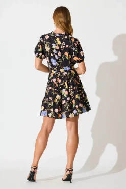 Hot Adara Dress in Black with Multi Floral Dresses|Casual