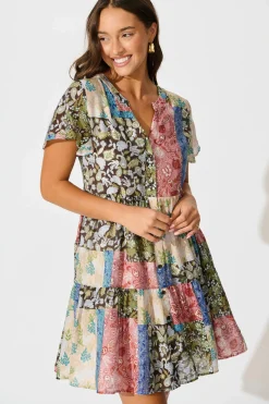 New Adeline Shirt Dress In Multi Patchwork Print Dresses|Casual