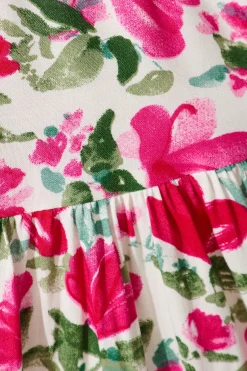 Fashion Adilah Dress in White with Pink and Green Floral Dresses|Casual