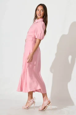 Hot Adore Maxi Shirt Dress In Pink Dresses|Casual