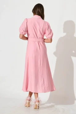 Hot Adore Maxi Shirt Dress In Pink Dresses|Casual