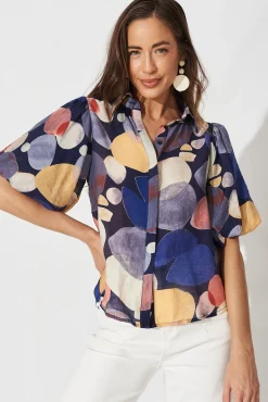 Clearance Aeryn Shirt In Navy With Multi Print Tops|Party & Occasion