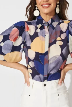 Clearance Aeryn Shirt In Navy With Multi Print Tops|Party & Occasion