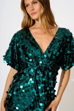 Clearance After Party Dress in Emerald Sequin Dresses|Party