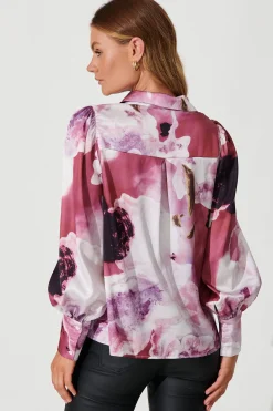 Best Afternoon Shirt In Pink With Purple Watercolour Satin Tops|Casual