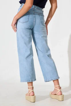 Sale Aidy High Rise Relaxed Leg Crop Jean in Light Blue Denim Bottoms|Pants