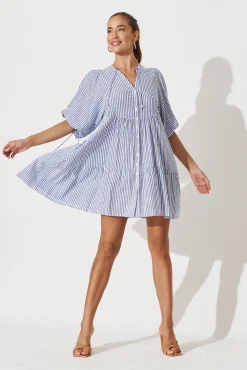 Outlet Aine Shirt Dress In Blue Stripe Cotton Dresses|Casual