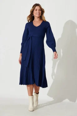 Best Albi Midi Knit Dress In Navy Cotton Blend Dresses|Knitwear