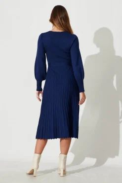 Best Albi Midi Knit Dress In Navy Cotton Blend Dresses|Knitwear