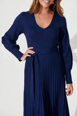 Best Albi Midi Knit Dress In Navy Cotton Blend Dresses|Knitwear