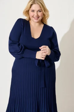 Best Albi Midi Knit Dress In Navy Cotton Blend Dresses|Knitwear