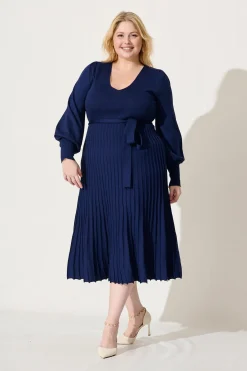 Best Albi Midi Knit Dress In Navy Cotton Blend Dresses|Knitwear