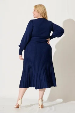 Best Albi Midi Knit Dress In Navy Cotton Blend Dresses|Knitwear