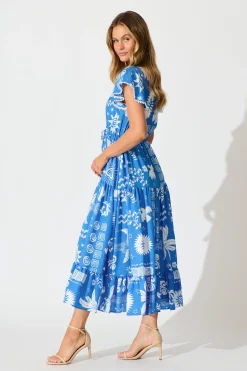 Fashion Alice Maxi Dress in Blue Print Dresses|Casual