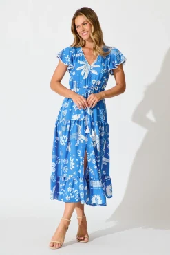Fashion Alice Maxi Dress in Blue Print Dresses|Casual