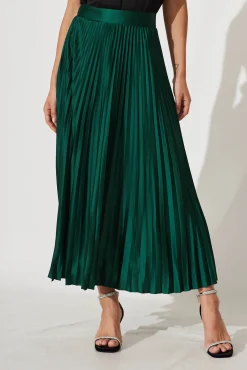 Hot Allison Midi Pleat Skirt In Emerald Satin Bottoms|Skirts & Shorts