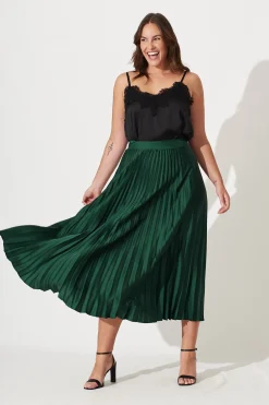 Hot Allison Midi Pleat Skirt In Emerald Satin Bottoms|Skirts & Shorts