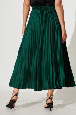 Hot Allison Midi Pleat Skirt In Emerald Satin Bottoms|Skirts & Shorts