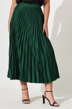 Hot Allison Midi Pleat Skirt In Emerald Satin Bottoms|Skirts & Shorts