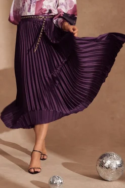 Best Allison Midi Pleat Skirt In Plum Satin Bottoms|Skirts & Shorts