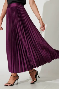 Best Allison Midi Pleat Skirt In Plum Satin Bottoms|Skirts & Shorts