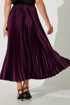 Best Allison Midi Pleat Skirt In Plum Satin Bottoms|Skirts & Shorts