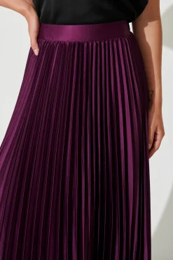 Best Allison Midi Pleat Skirt In Plum Satin Bottoms|Skirts & Shorts