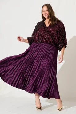 Best Allison Midi Pleat Skirt In Plum Satin Bottoms|Skirts & Shorts