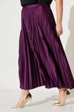 Best Allison Midi Pleat Skirt In Plum Satin Bottoms|Skirts & Shorts
