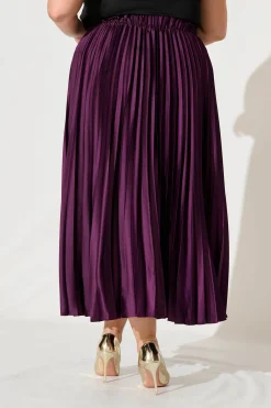 Best Allison Midi Pleat Skirt In Plum Satin Bottoms|Skirts & Shorts