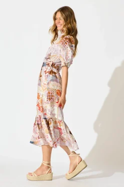 Discount Allyna Midi Shirt Dress in White Multi Patchwork Dresses|Casual