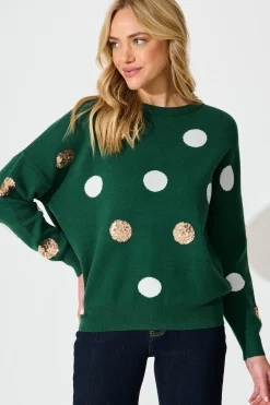 New Almeria Knit In Emerald With Sequin Spot Wool Blend Knitwear|Knitwear