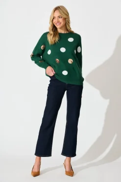 New Almeria Knit In Emerald With Sequin Spot Wool Blend Knitwear|Knitwear