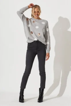 Fashion Almeria Knit In Grey With Sequin Spot Wool Blend Knitwear|Knitwear