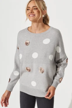 Fashion Almeria Knit In Grey With Sequin Spot Wool Blend Knitwear|Knitwear
