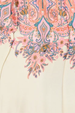 Clearance Alvana Midi Shirt Dress in Cream and Pink Print Satin Dresses|Party