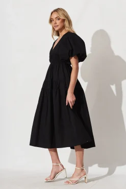 New Amalie Midi Dress In Black Cotton Dresses|Casual