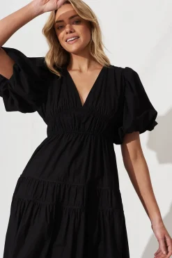 New Amalie Midi Dress In Black Cotton Dresses|Casual