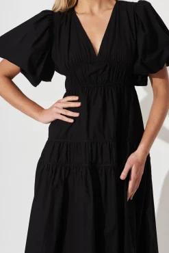 New Amalie Midi Dress In Black Cotton Dresses|Casual