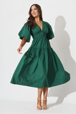Clearance Amalie Midi Dress In Green Cotton Dresses|Casual