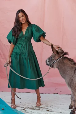 Clearance Amalie Midi Dress In Green Cotton Dresses|Casual