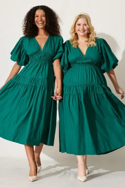 Clearance Amalie Midi Dress In Green Cotton Dresses|Casual