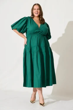Clearance Amalie Midi Dress In Green Cotton Dresses|Casual